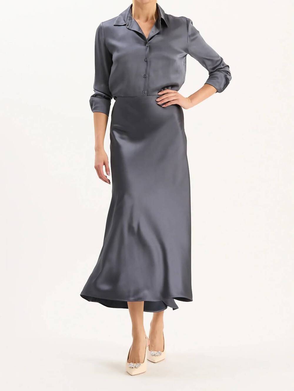 NEW TYLER BOE edie charmeuse skirt in gunmetal